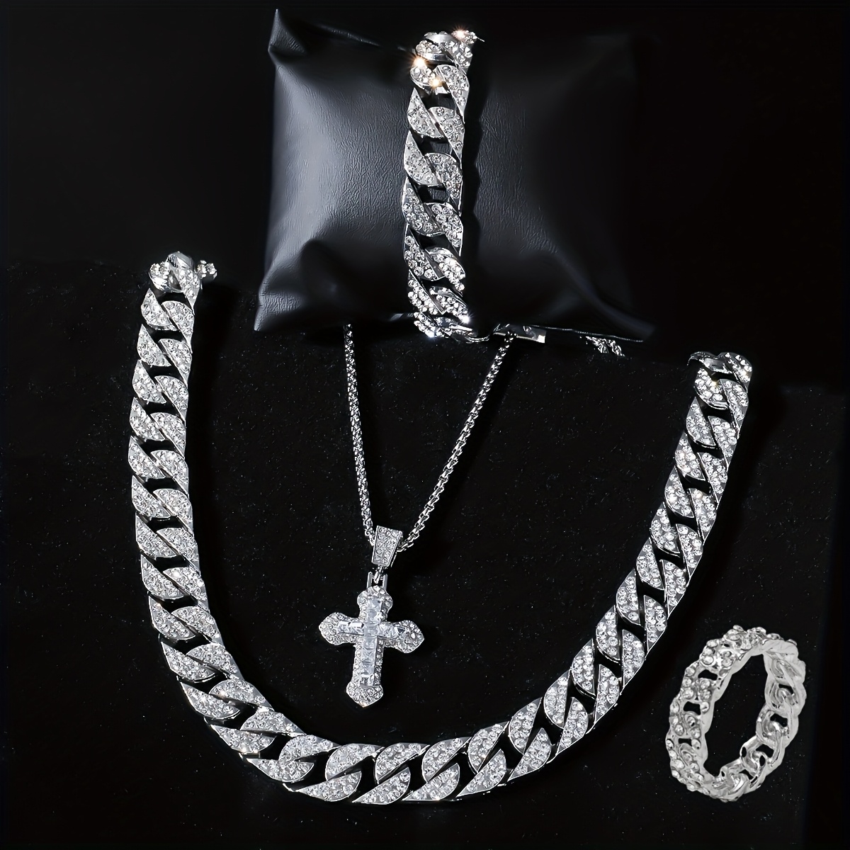 4pcs Men's Hip Hop Cuban Chain Set — Complete Gift